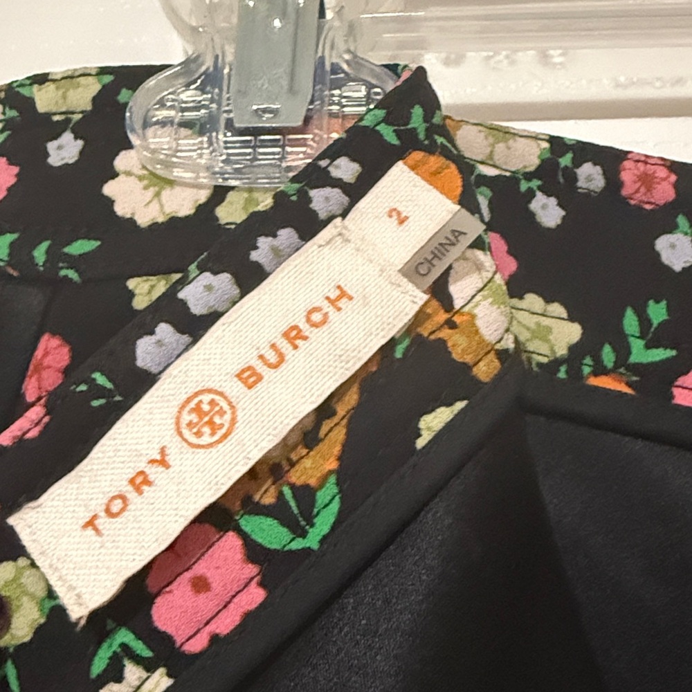 Tory Burch Wide Leg Pants Black/Floral Print Size 2 - Picture 8 of 10